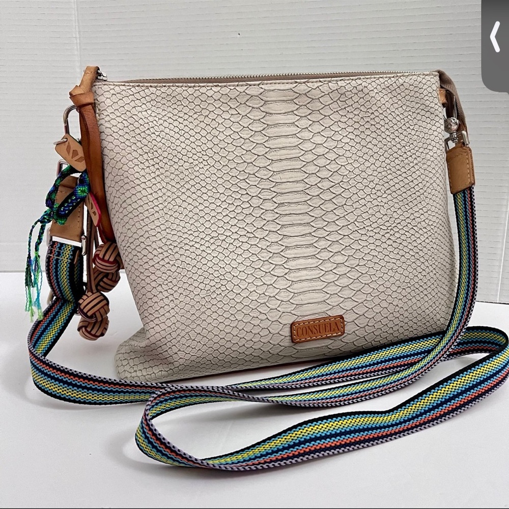 Consuela thunderbird Textured Cream Crossbody with Colorful Strap